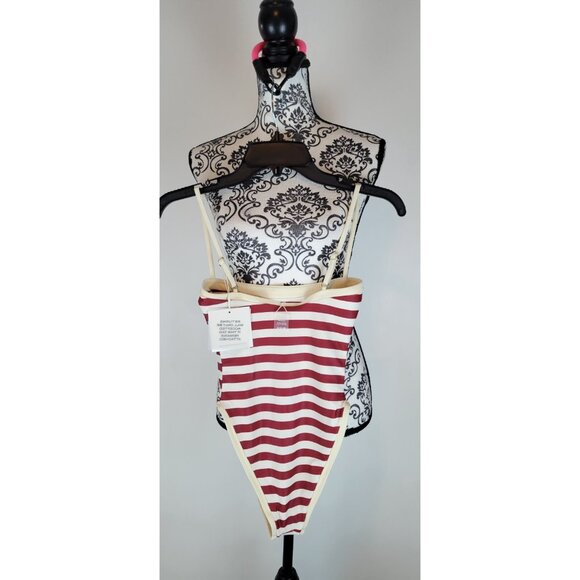 SAME Los Angeles Swim Womens One Piece ColorBlock Stripped Burgandy XSmall - Picture 6 of 7